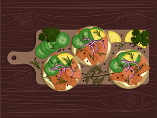 Fish snacks on a wooden board