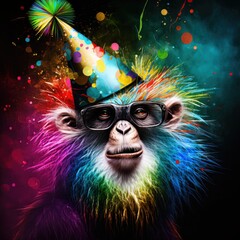 Colorful Party monkey with party hat
