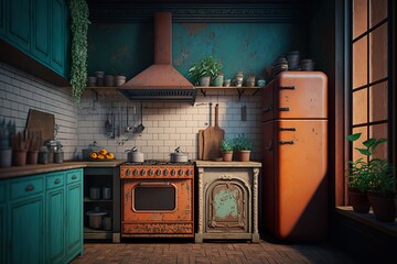 kitchen interior with plant Interior Design 3d Illustration Created by Generative AI