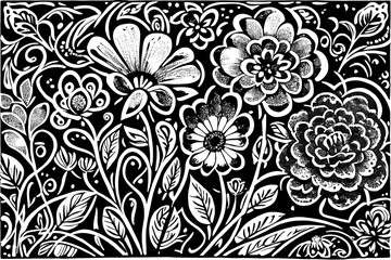 Black and white flower texture, graphics, Generative AI