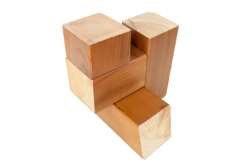 geometric figure made of trimmed lacquered wooden bars on an isolated white background,