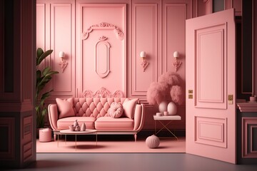 Modern and  luxury minimalist interior of living room ,3d render interior design Generative AI