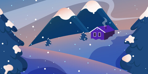 Obraz premium winter landscape. Mountain design. Sunset. Evening winter. Vector flat illustration