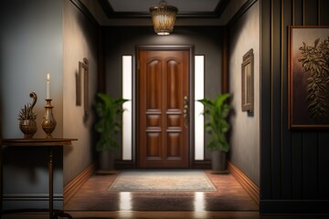 Entrance and Hallway interior with stylish furniture and accessories Interior Design 3d Illustration Created by Generative AI