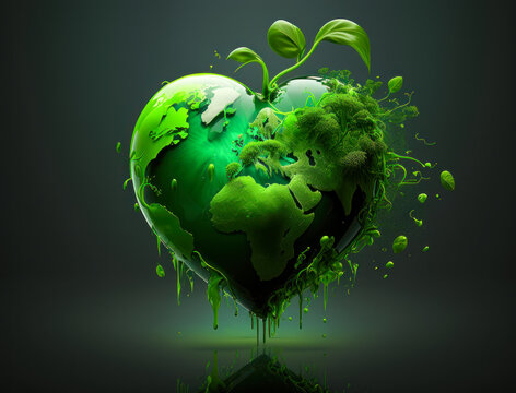 Green heart that represents environmental protection created with Generative AI technology