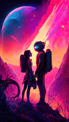 Silhouette Cyberpunk Lovers - Generative AI