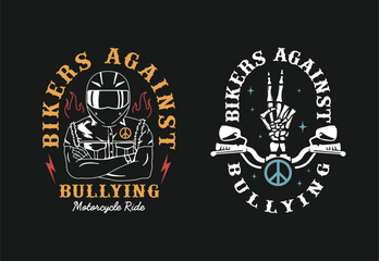 Fototapeta na wymiar VECTORS. Illustrations for Bikers or Motorcycle Clubs against bullying, bullies and violence. Standing up for children, ride, peace, logos