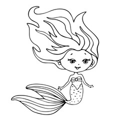 Linear sketches, children's coloring cute mermaids.Vector graphics.	