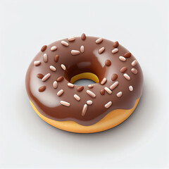 Chocolate donut isolated on white Background, icon Illustration, created with Generative AI technology