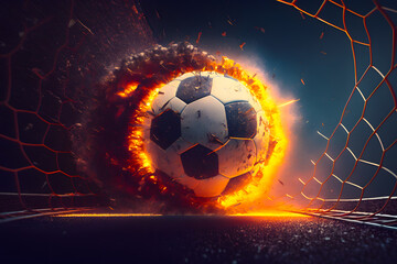 Fototapeta premium Soccer fireball scores a goal on the net