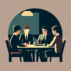 Vector image Business men sitting at a tables discussing work. Generative AI