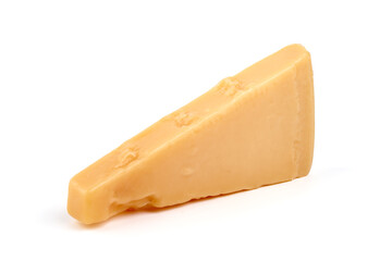 Parmesan cheese, italian hard cheese, isolated on white background.