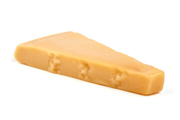 Parmesan cheese, italian hard cheese, isolated on white background.