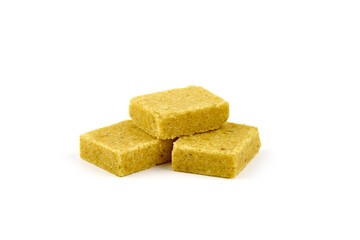Bouillon cubes, isolated on white background.