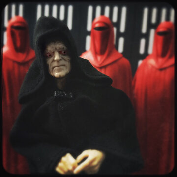 BLOOMFIELD, NJ -  MARCH 15, 2016: A recreation with action figures of a scene from Star Wars showing Emperor Palpatine / Darth Sidious and his Royal Guard