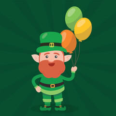 Leprechaun with mug if it's beer. Saint Patrick's Day symbol. Vector illustration.Isolated on white background.