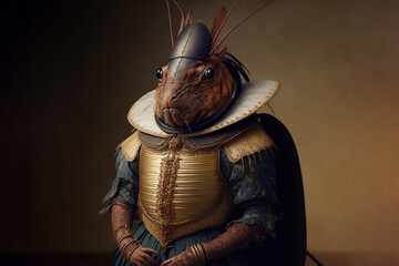Created with Generative AI technology. portrait of a insect in renaissance clothing as a noble person - obrazy, fototapety, plakaty