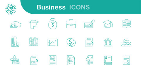 Business icon set. Business and Finance web icons in line style. Money, bank, contact, infographic. Icon collection. Vector illustration. Line with editable stroke