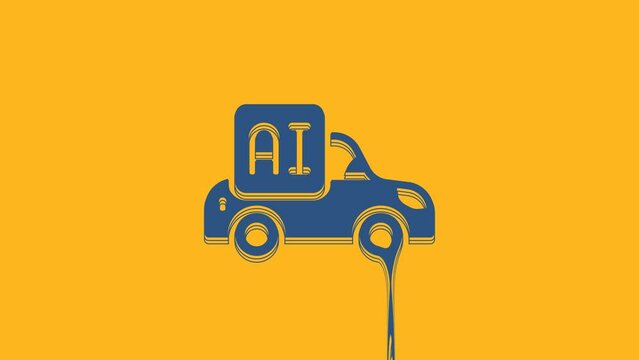 Blue Autonomous artificial Intelligence smart car icon isolated on orange background. 4K Video motion graphic animation