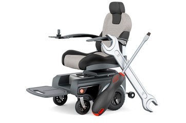 Shopping basket with cosmetic products with screwdriver and wrench, 3D rendering