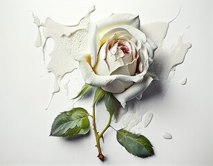 Fantasy White Rose with Water Droplets. Generative AI