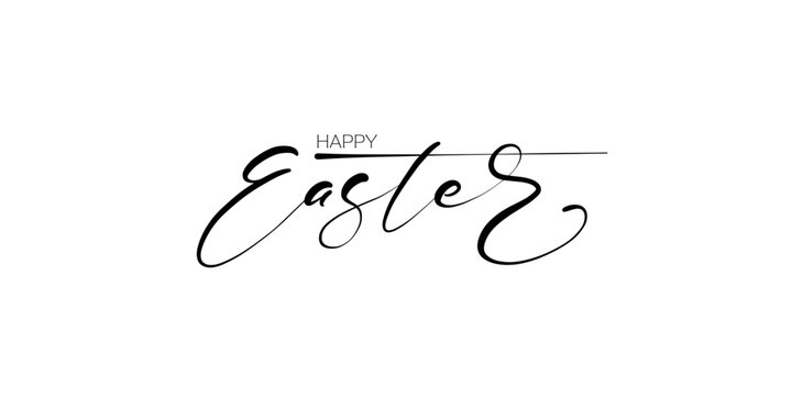 Happy Easter black linear lettering with swooshes. Hand drawn elegant modern vector calligraphy. Design for holiday greeting card and invitation of the happy Easter day. Greeting card text template.