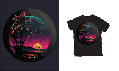 Sunset Sea Beach Tshirt Vector Design