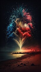 fireworks over the sea, Created with generative AI