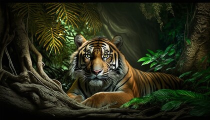 Fototapeta na wymiar tiger on the rock, Created with generative AI