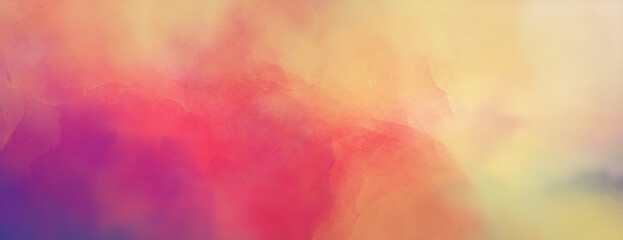 Abstract colorful watercolor background. Spring or Easter sunrise sky. Easter background. Painted watercolor blob texture. Red orange yellow blue purple and pink color. Soft pastels and bright colors.