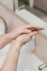 Proper washing hands process to clean and remove bacteria. Hygiene. Correct hand washing with soap, gel and water.
