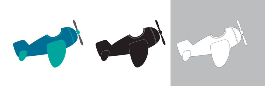 Retro airplane (3 options) vector icon isolated