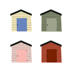 Beach house. Straw huts, bungalow for tropical hotel. Vector illustration in scandinavian style.