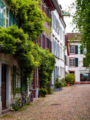 Fototapeta na wymiar Streets of beautiful Basel. The comfort of an old European city