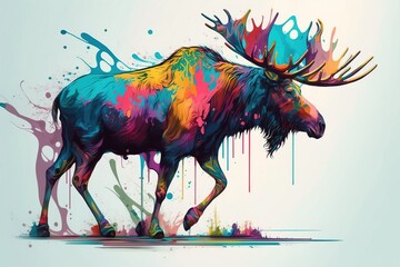 Fototapeta na wymiar Illustrative abstract design of a moose. Multicolored painting. Generative AI.