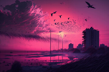 Blushing Skies: A Pink Horizon