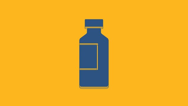 Blue Bottle of water icon isolated on orange background. Soda aqua drink sign. 4K Video motion graphic animation
