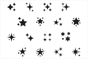 Sparkling star icon collection. Sparkle star shine icons. Shinny clean stars pop up. Shooting stars glitter vector illustration in black color. Isolated in white background.
