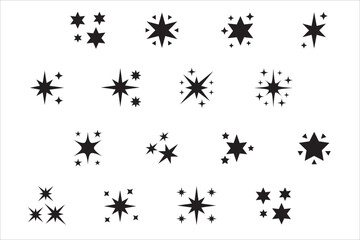 Sparkling star icon collection. Sparkle star shine icons. Shinny clean stars pop up. Shooting stars glitter vector illustration in black color. Isolated in white background.