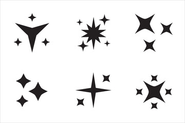 Fototapeta na wymiar Sparkling star icon collection. Sparkle star shine icons. Shinny clean stars pop up. Shooting stars glitter vector illustration in black color. Isolated in white background.