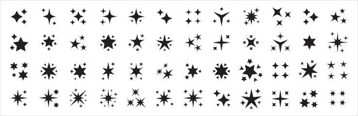 Sparkling star icon collection. Sparkle star shine icons. Shinny clean stars pop up. Shooting stars glitter vector illustration in black color. Isolated in white background.