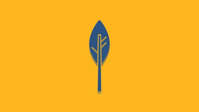 Blue Indian feather icon isolated on orange background. Native american ethnic symbol feather. 4K Video motion graphic animation