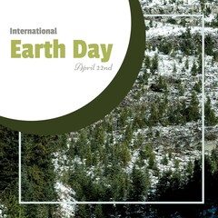 Naklejka premium Image of international earth day text over fir tree forest
