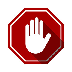 Obraz premium Red Stop Hand Block Octagon Sign or Adblock or Do Not Enter or Forbidden Icon with 3D Shadow Effect. Vector Image.
