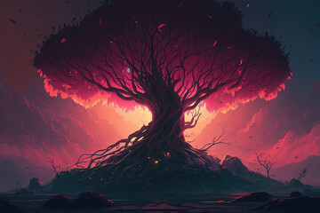 Generative Art: Beautiful Yggdrasil Tree of Life Stock Image for Fantasy and Spiritual Artwork- Generative Art