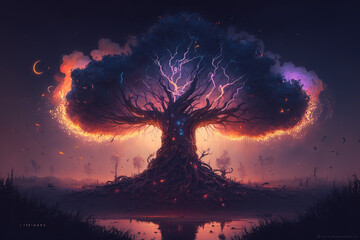 Yggdrasil: The Sacred and Mystical Tree of Life in Norse Mythology- Generative Art