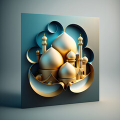Muslim mosque beautiful 3d style illustration. Generative AI