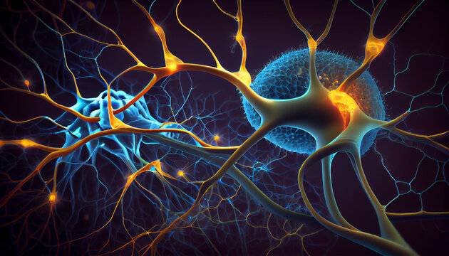 Actividad neuronal , concepto de impulsos el&eacute;ctricos entre neuronas , generado con IA.