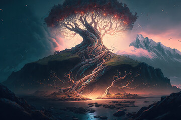 Yggdrasil: The Sacred and Spiritual Tree of Life in Nordic Mythology- Generative Art
