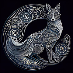 Gaelic style wildlife illustration of  a fox, ai generated